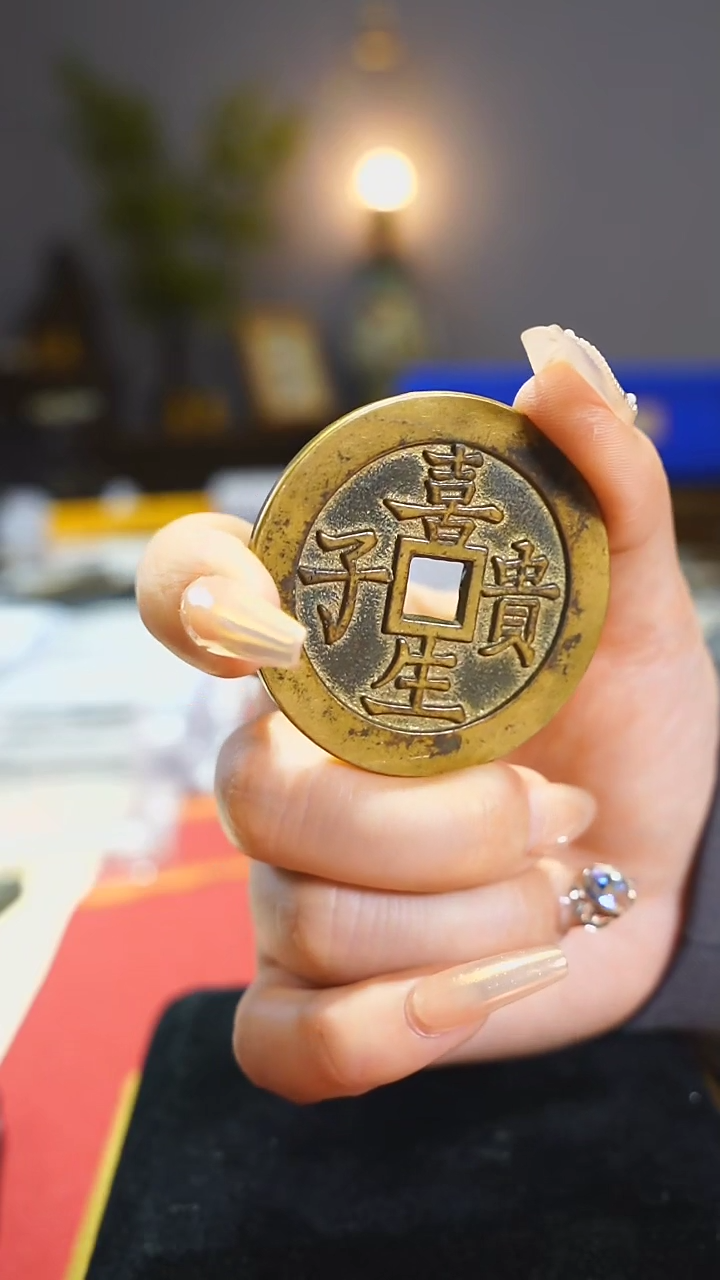 【闪购商品】铜喜生贵子吉语花钱/4.8cm/0835