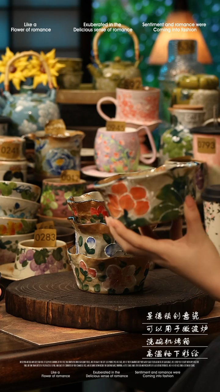 陶瓷随机景德镇高温釉下彩手工手绘款式