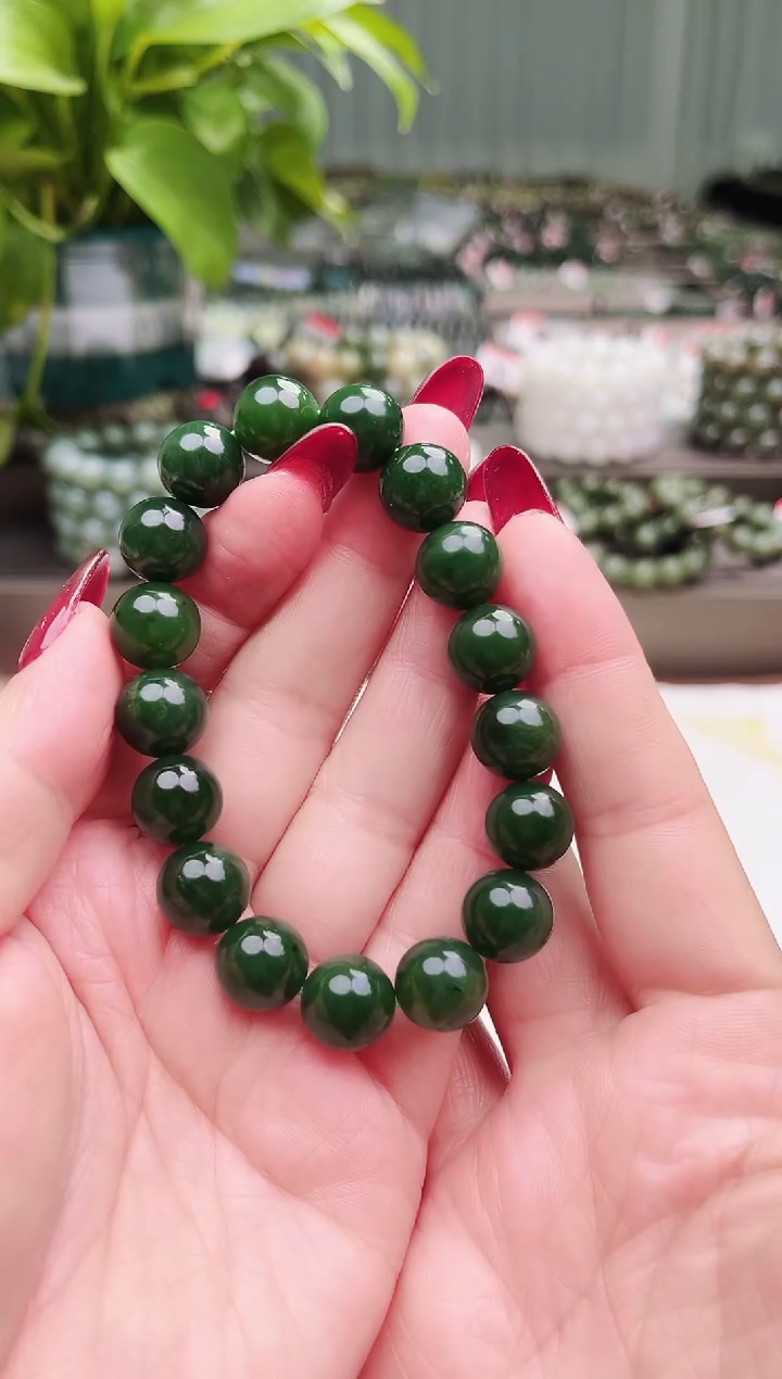 【闪购商品】和田玉手串未镶嵌纯天然和田玉俄7菠菜绿12