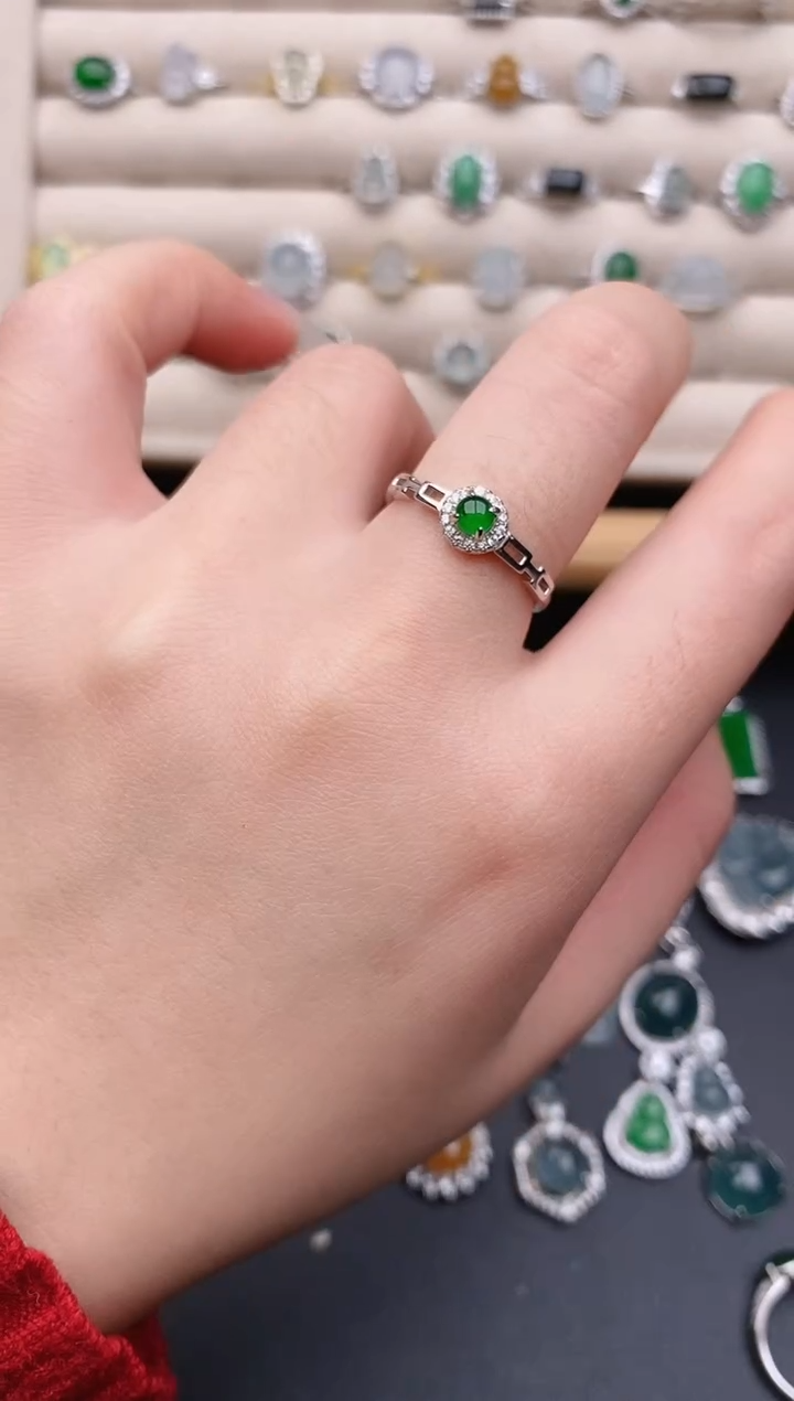 银S925镶嵌戒指翡翠0