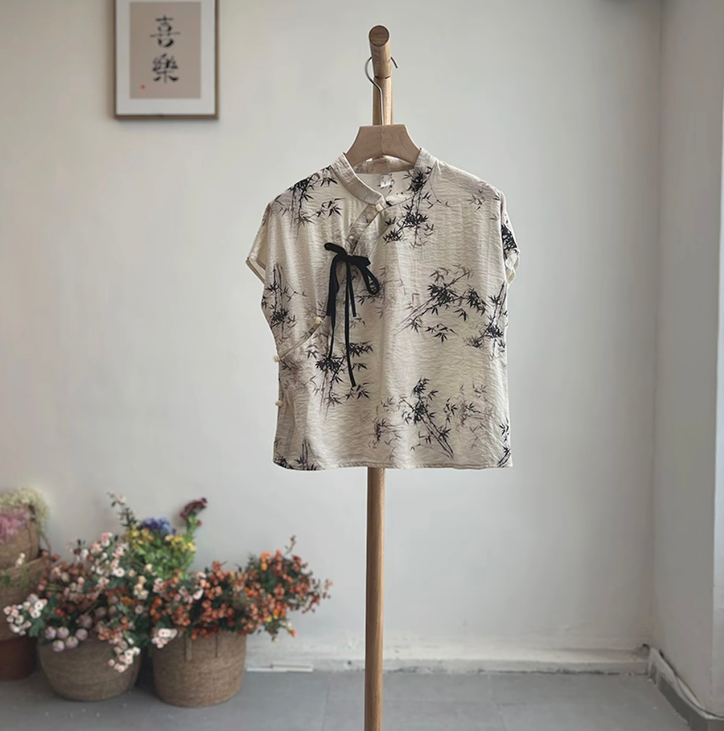 【竹韵斋】中式盘扣水墨小衫新款夏季时尚气质别致感上衣