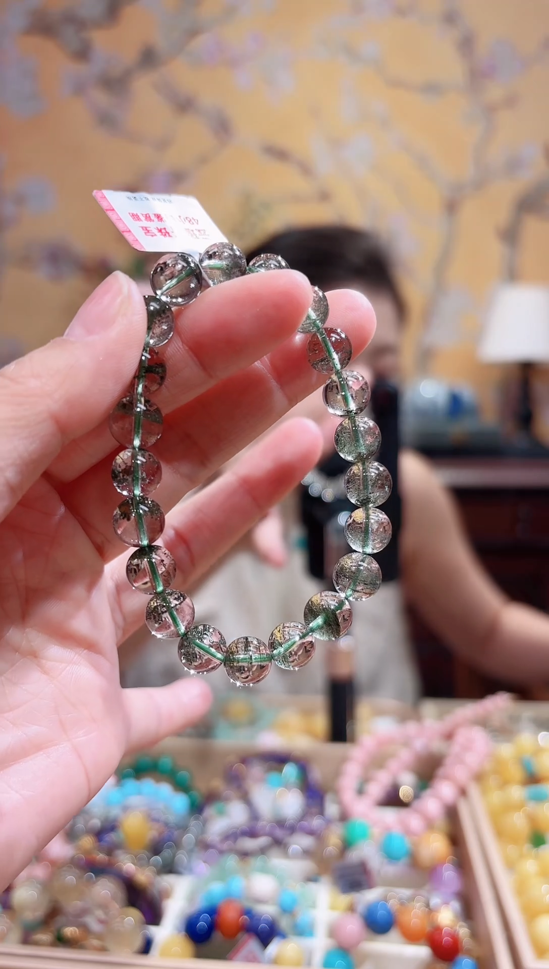 未镶嵌手链水晶9咪+天然绿幽灵设计款