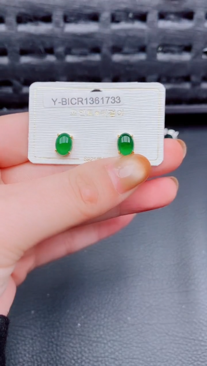 【闪购商品】翡翠耳饰银S925镶嵌天然a货翡翠390