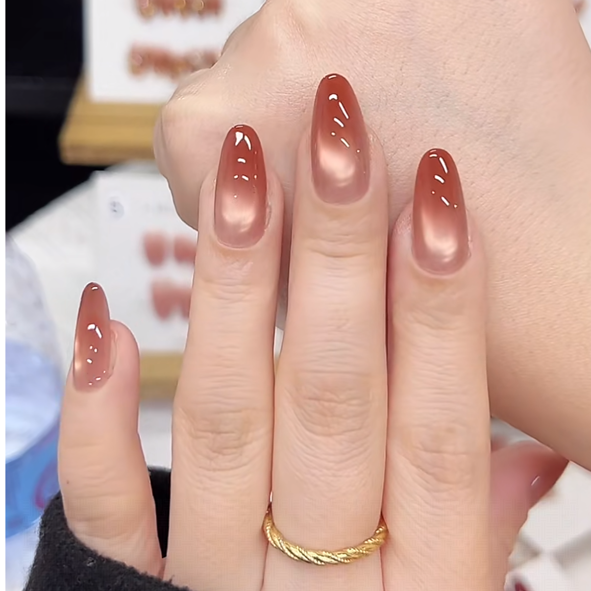 酒渍红茶  蝶诗舞 纯手工定制美甲贴片  秋冬显白气质穿戴甲10片