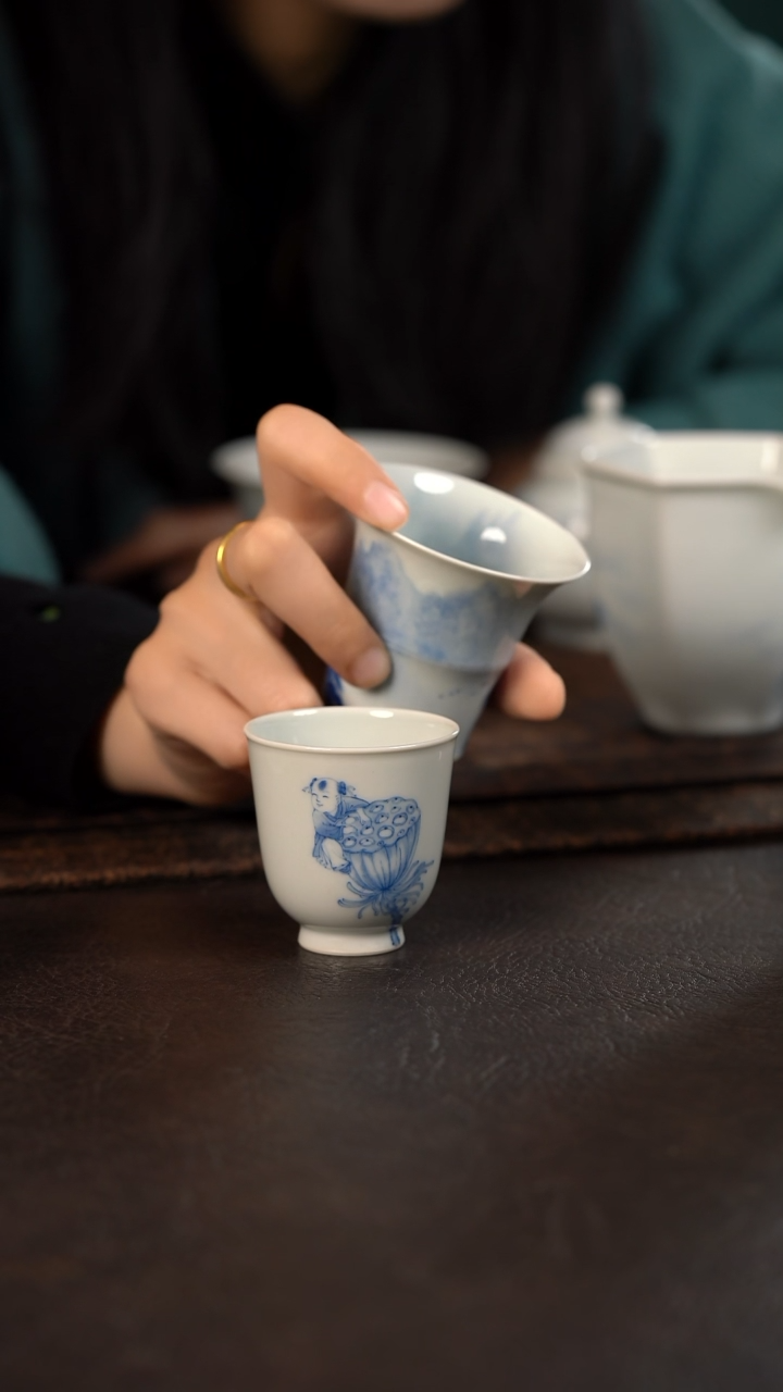 【闪购商品】杯聚澜堂童子戏莲蓬闻香杯