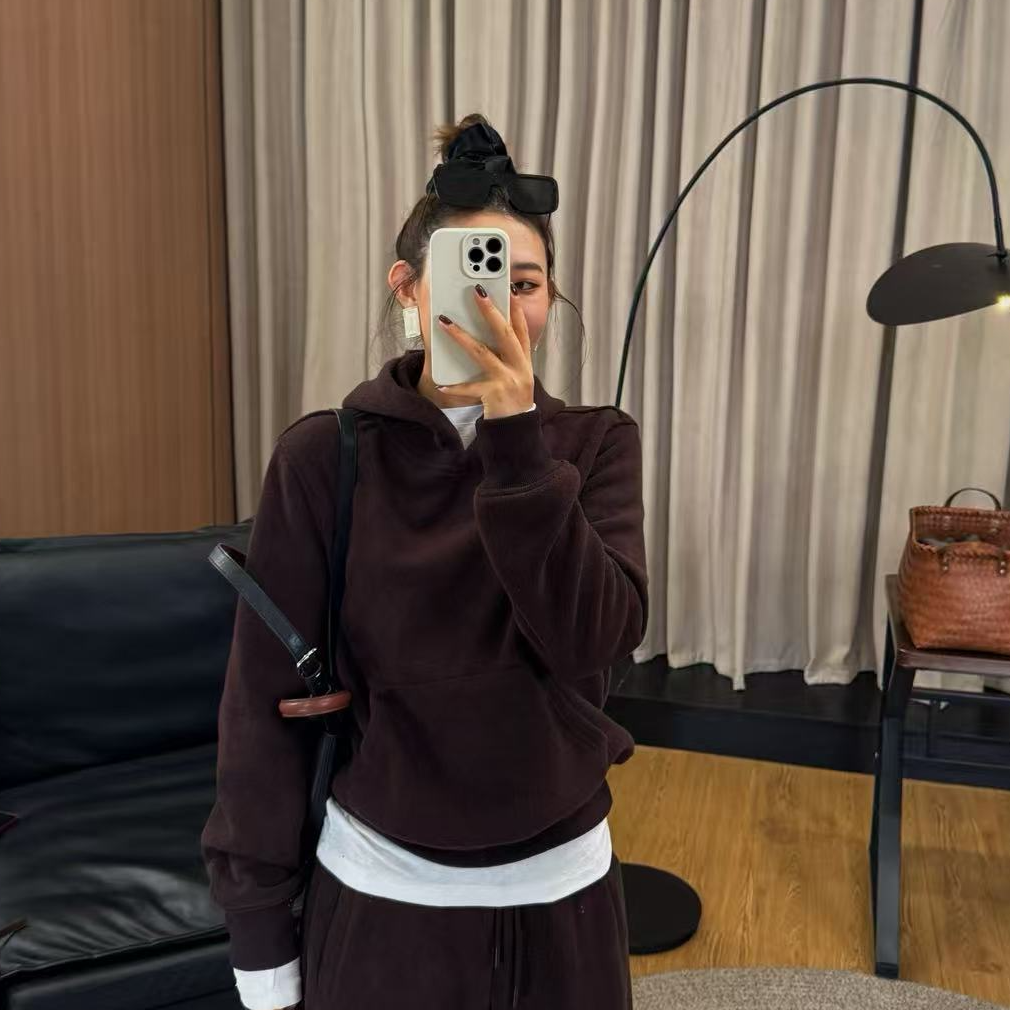 YZ-QINGSHE   焦糖玛奇朵加绒加厚复合绒慵懒套头卫衣