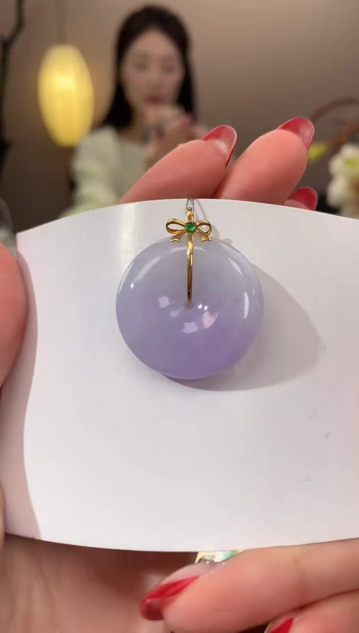 【闪购商品】翡翠颈饰18K金镶嵌天然缅甸a货翡翠