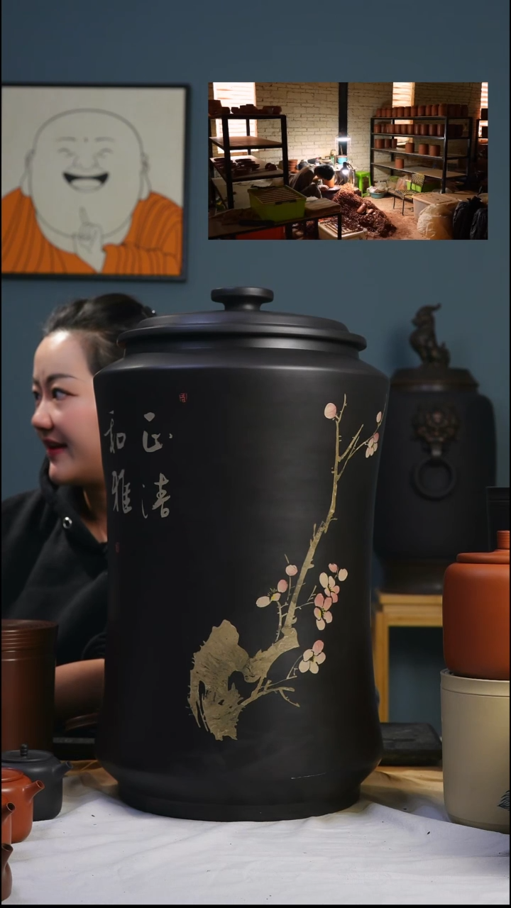 建水紫陶全手工茶叶罐大缸20饼阴刻阳填（花纹不挑，轻微手工痕迹）