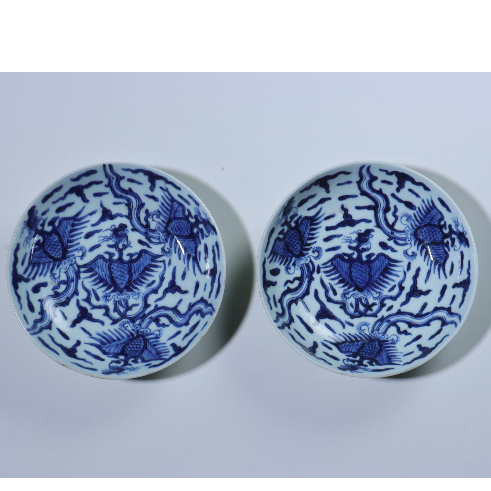 Lot.6233 8073 清雍正 内青花外青釉凤纹盘（一对）D:16cm