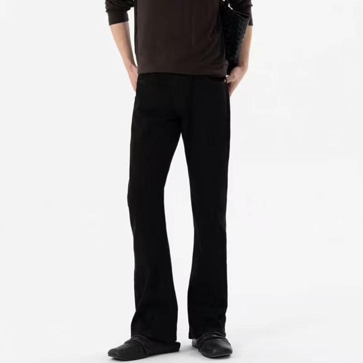 DY154黑色柳叶弯刀牛仔裤男cleanfit穿搭裤子美式vibe直筒微喇裤