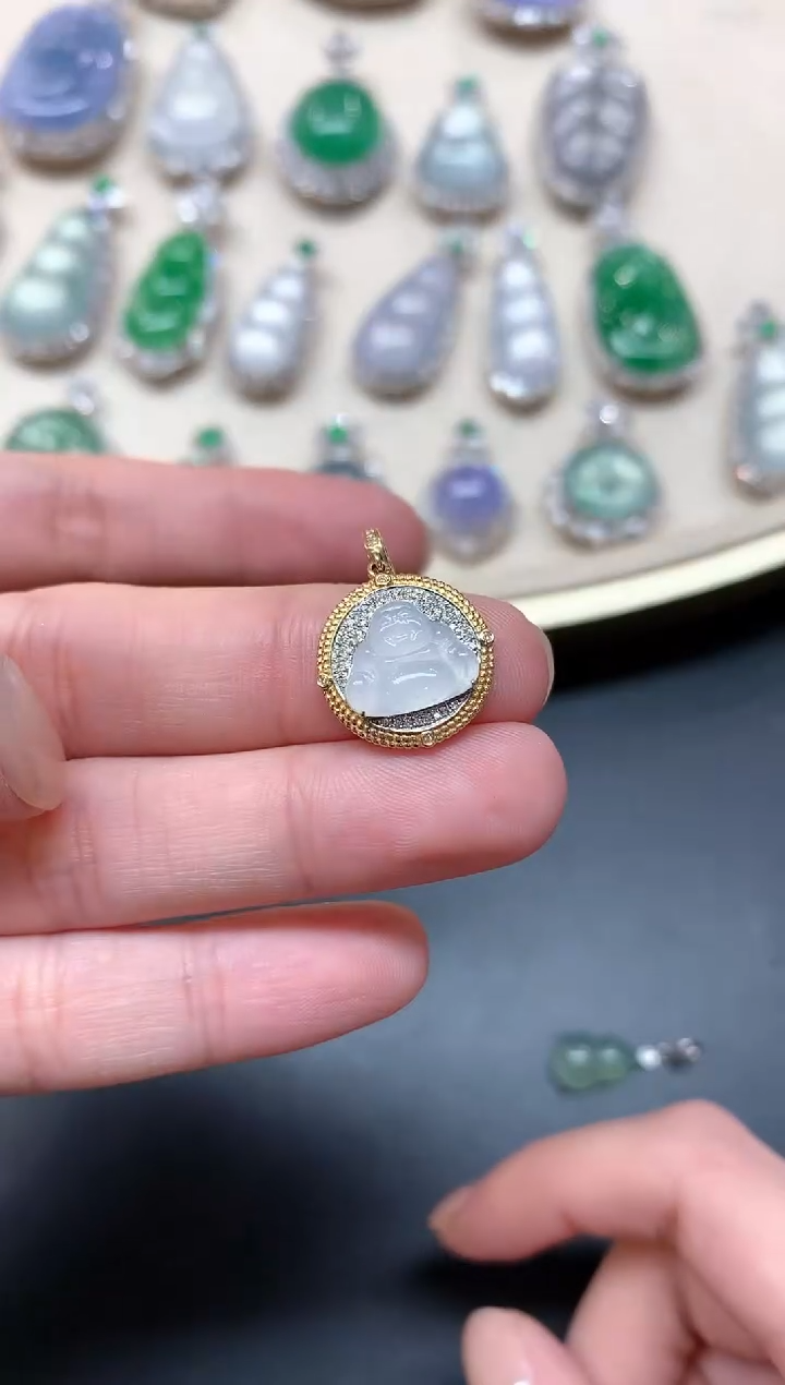 翡翠18K金镶嵌吊坠(不含链)A75|980