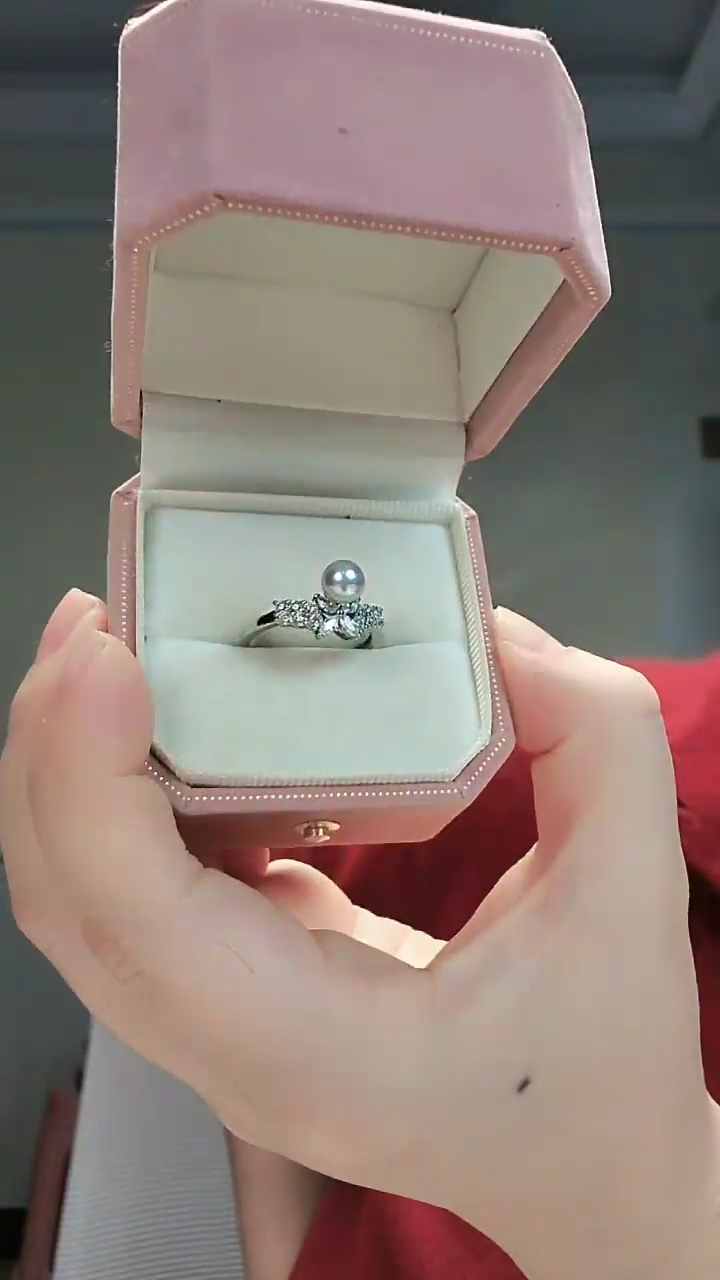 【闪购商品】海水珍珠戒指银S925镶嵌真多麻蝴蝶戒指