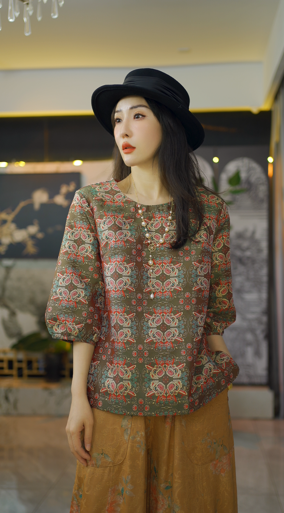 （玉溪）国风中袖老钱风复古提花上衣新中式