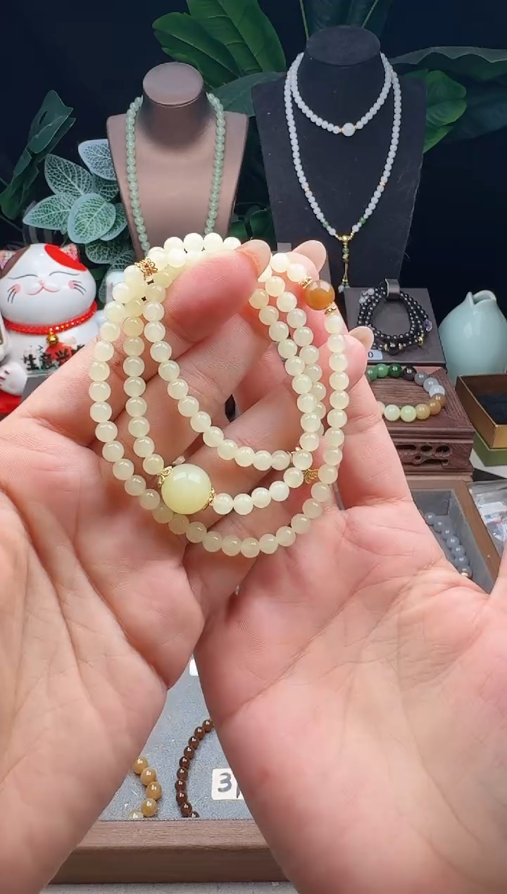 未镶嵌手串和田玉精品5m黄玉三圈手串