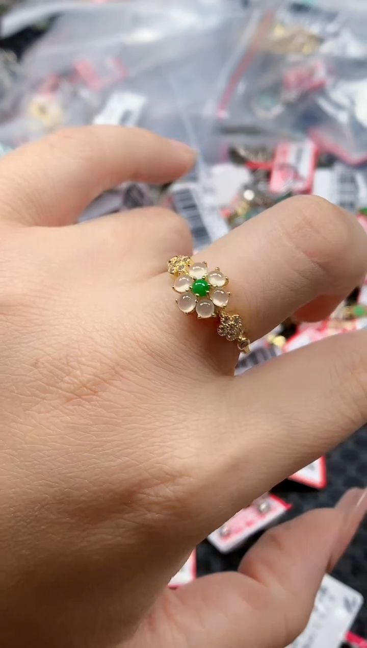 银S925镶嵌戒指翡翠天然A货缅甸翡翠