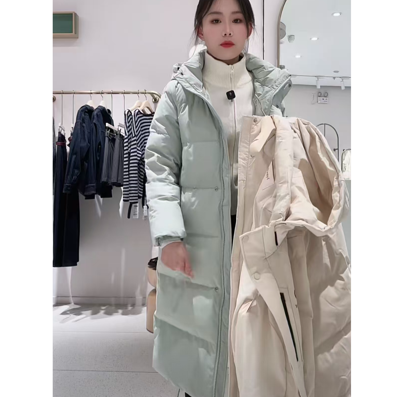 朵以2025秋冬新品羽绒服连帽保暖时尚百搭中长羽绒服39DD930063