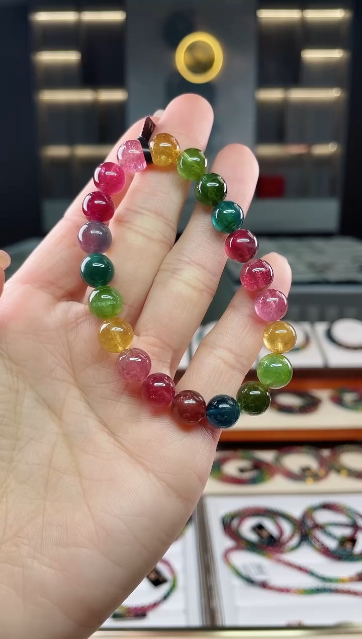 未镶嵌老矿碧玺彩虹单圈手串9mm+碧玺多样性发一条 T