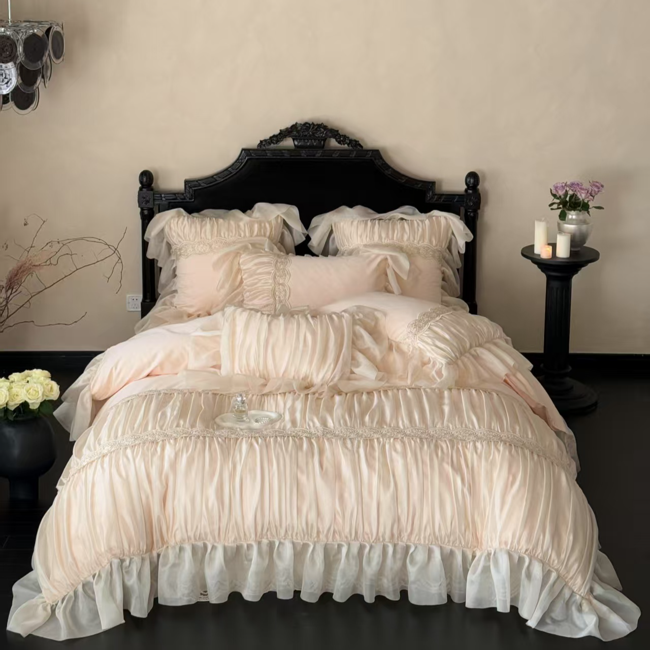 美如梦丨星光琉璃 140支长绒棉四件套高端进口蕾丝琉璃纱全棉床品