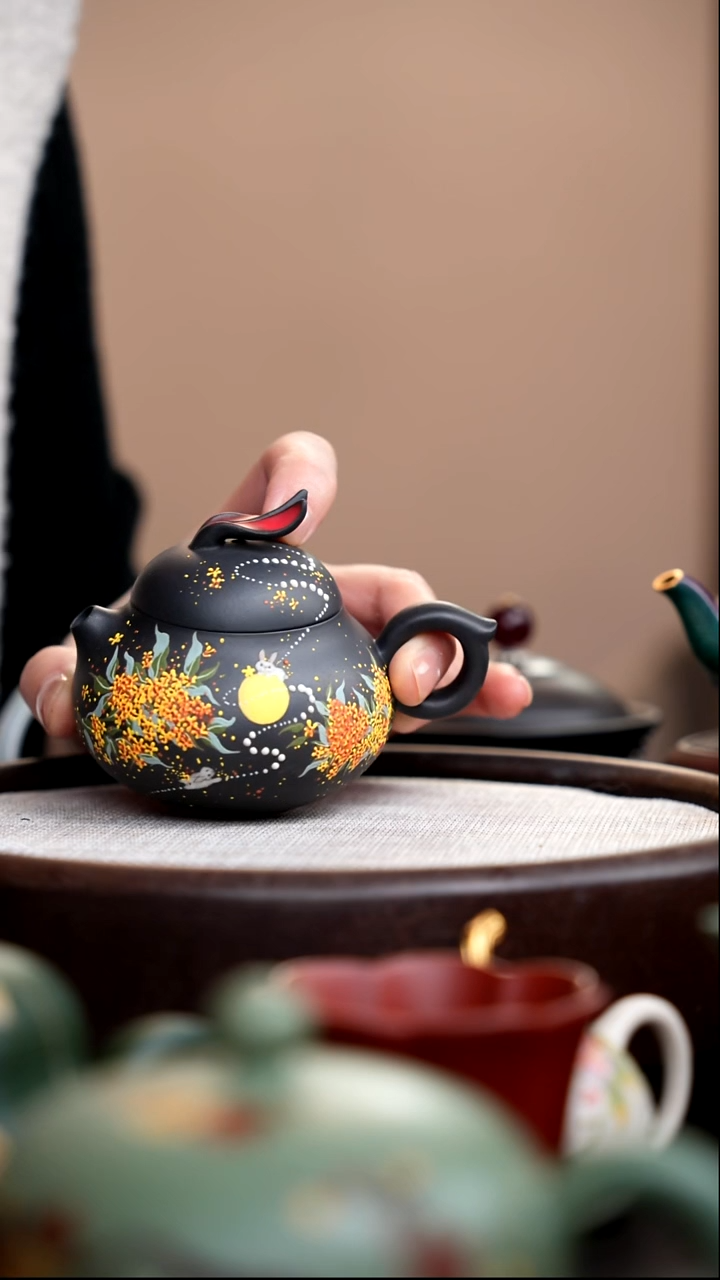 茶壶紫砂云雾天青月桂兔壶