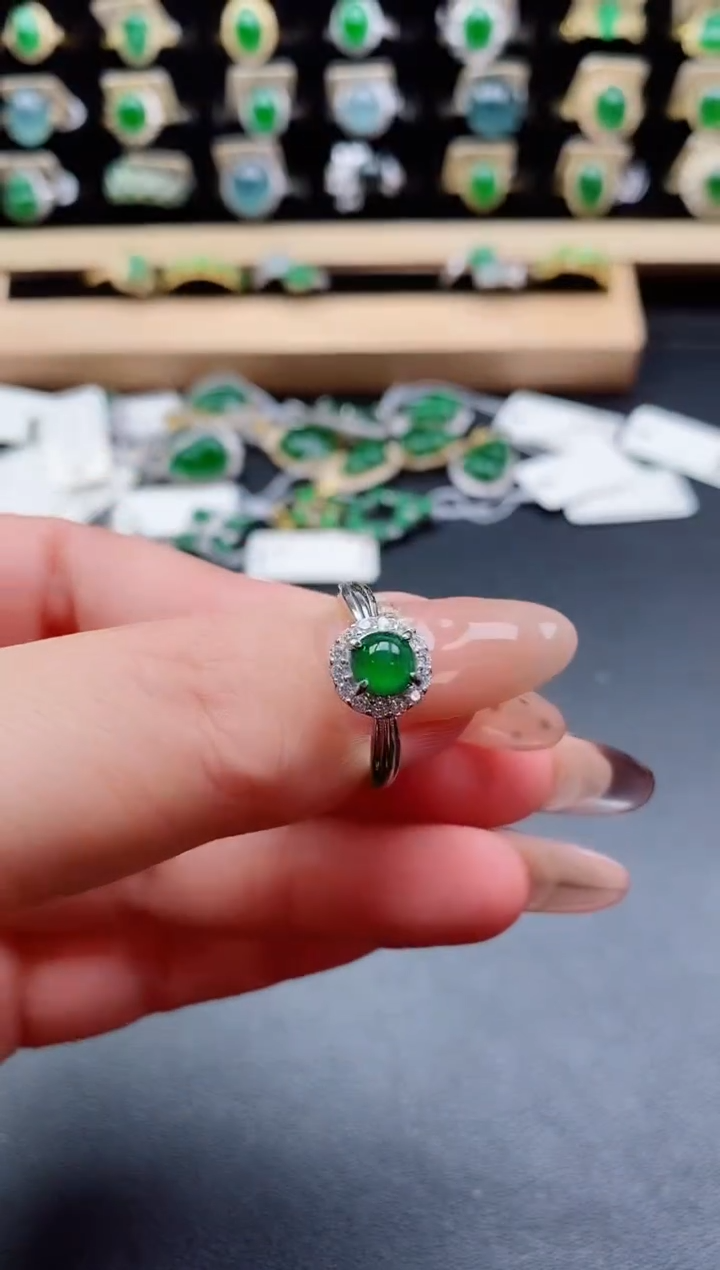 银S925镶嵌戒指翡翠1