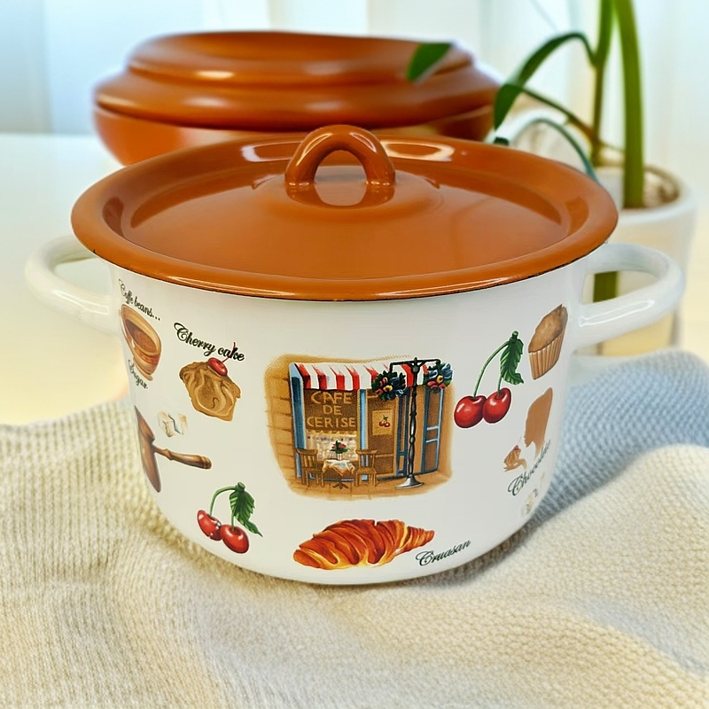 新疆包邮 2.9L美式桶珐琅搪瓷双耳家用加厚奶茶锅家用好看茶锅