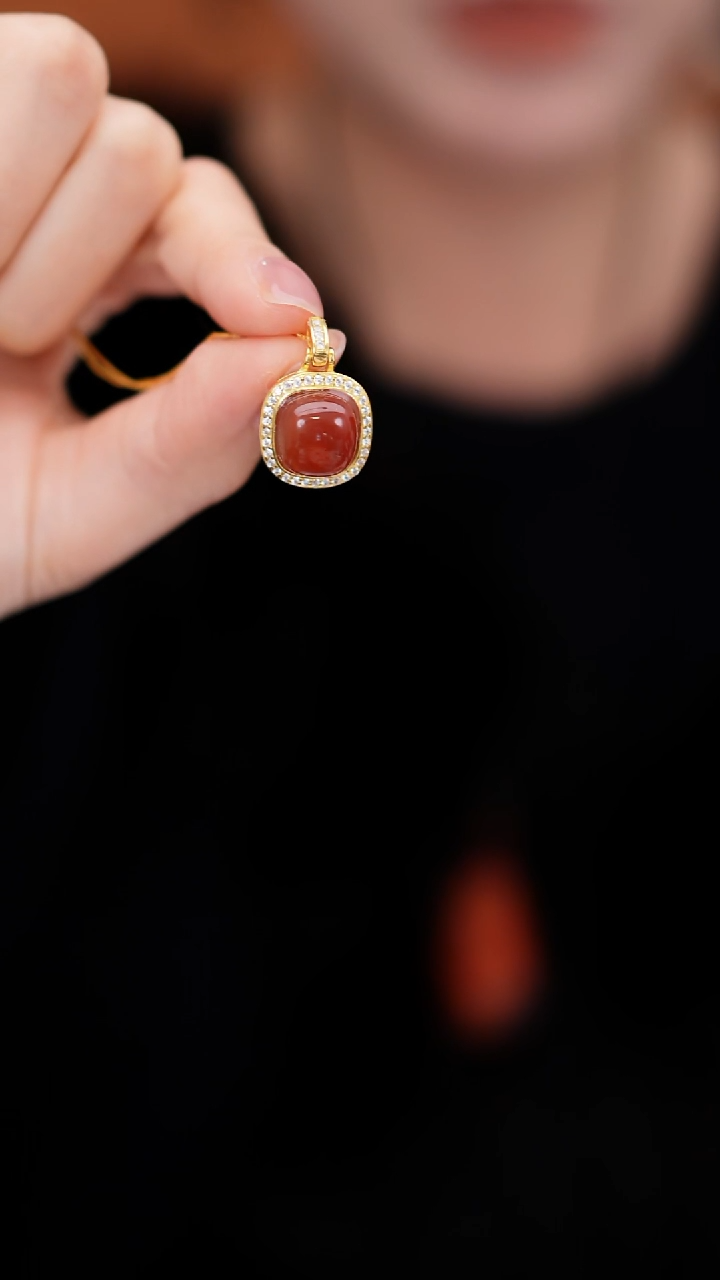 银S925镶嵌链坠南红玛瑙MZL049南红方糖链坠