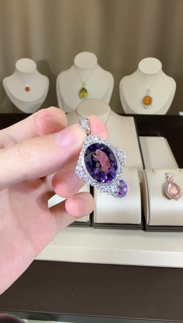 【闪购商品】紫晶颈饰银S925镶嵌设计款