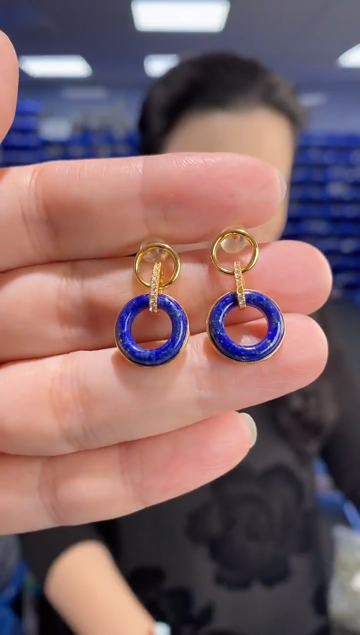 银S925镶嵌青金石耳饰EZ5428