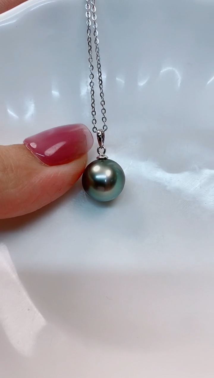 【闪购商品】海水珍珠吊坠(赠链)18K金镶嵌11-12大溪地黑珍珠吊坠