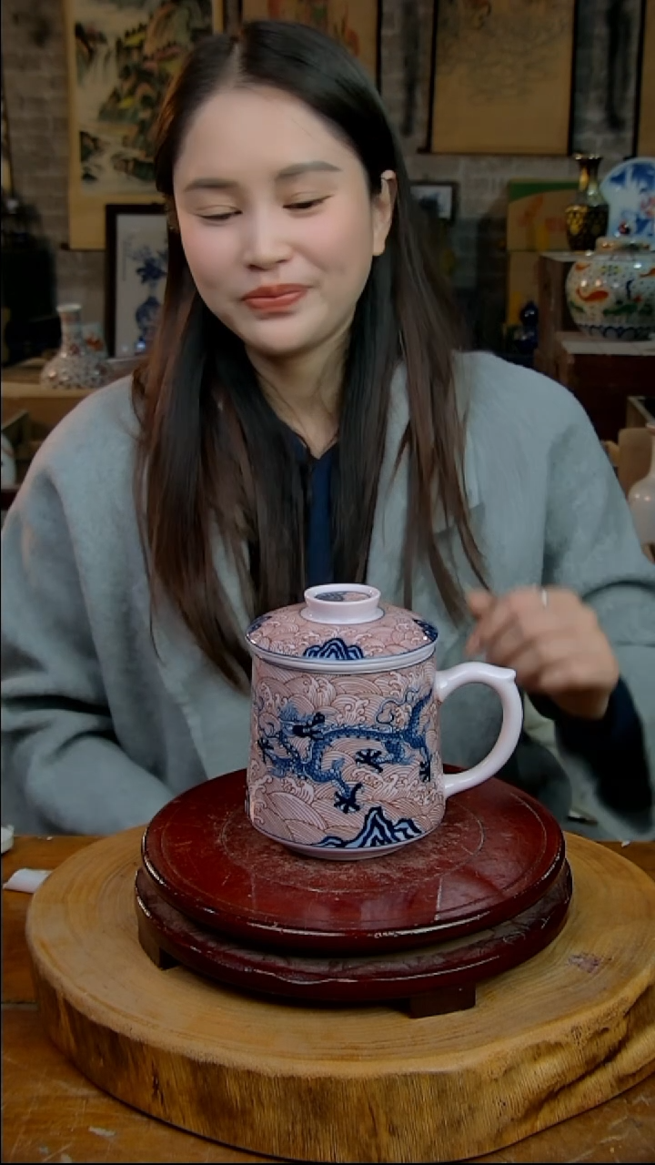 摆件陶景德镇陶瓷摆件稀土海浪办公杯