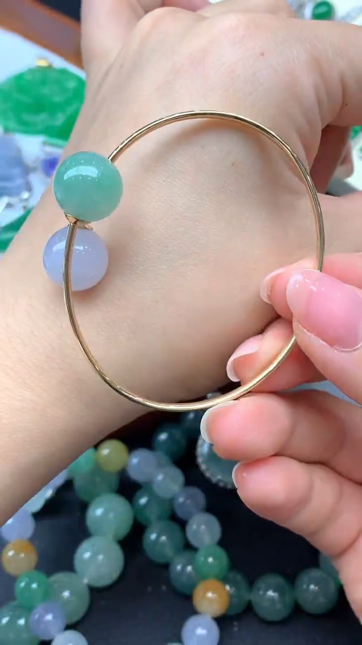 【闪购商品】翡翠手镯18K金镶嵌304-天然翡翠