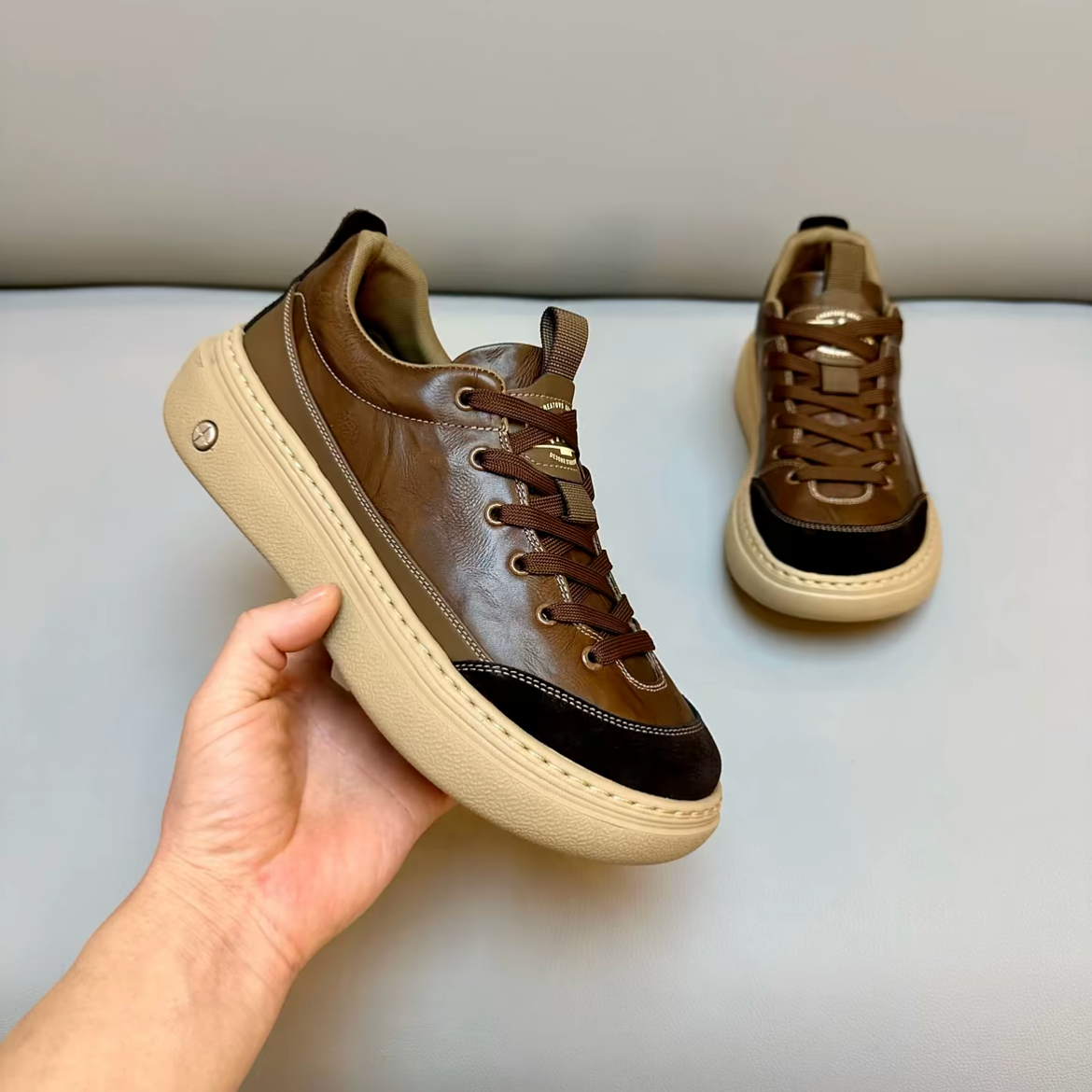 头层牛皮男板鞋潮流百搭歪头休闲男鞋透气小丑鞋高端萌丑芒果鞋子