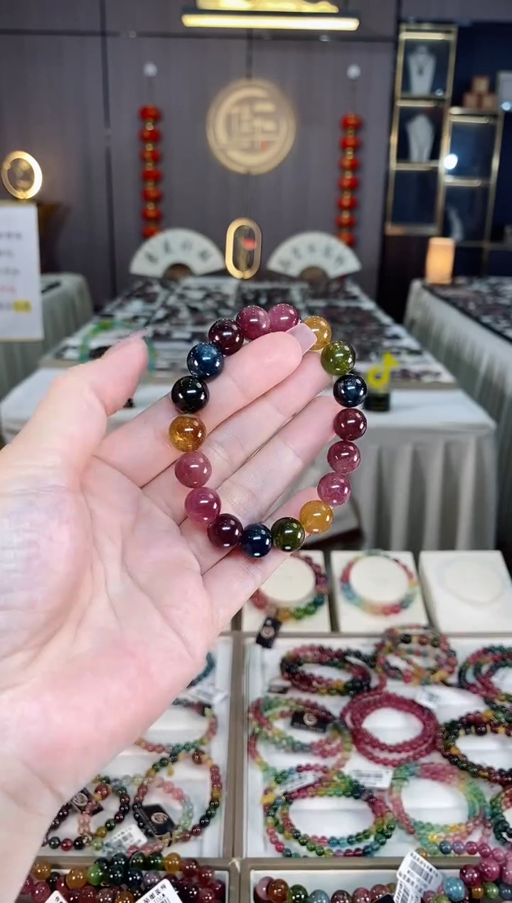 未镶嵌透体老矿碧玺彩虹单圈手串10mm+碧玺hon多样性发一条