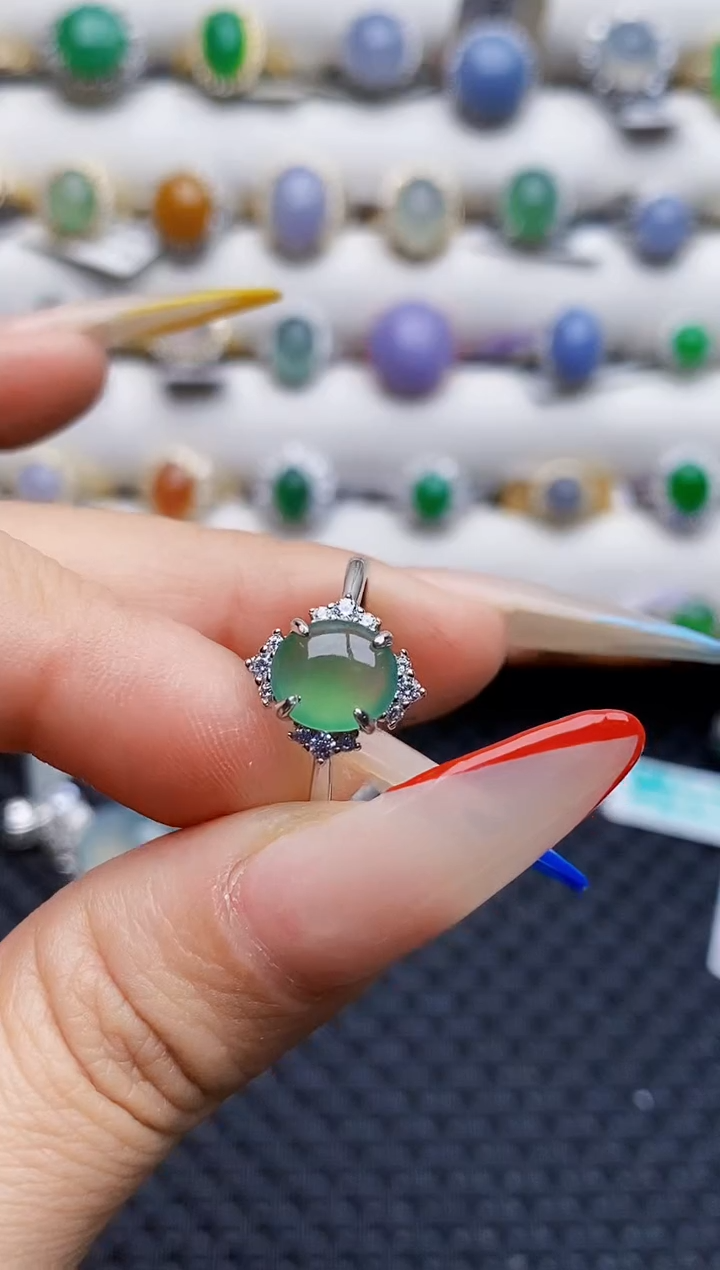 银S925镶嵌戒指翡翠皎0672