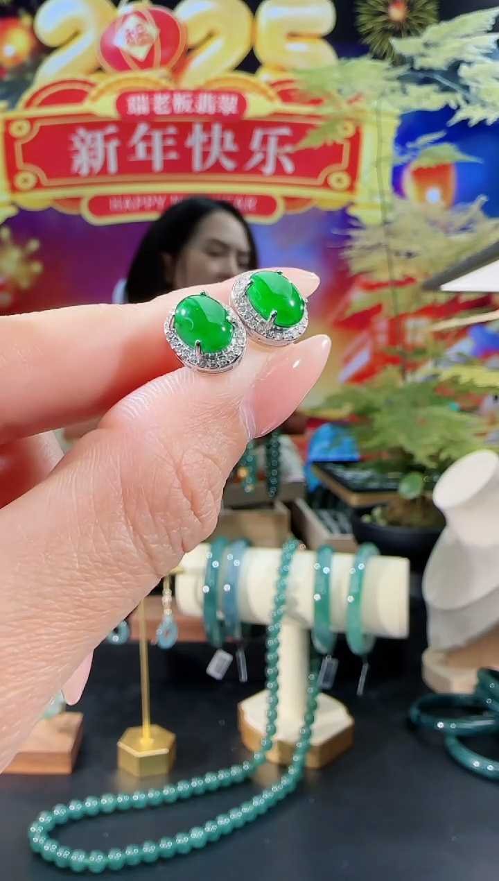 【闪购商品】翡翠耳饰银S925镶嵌耳饰