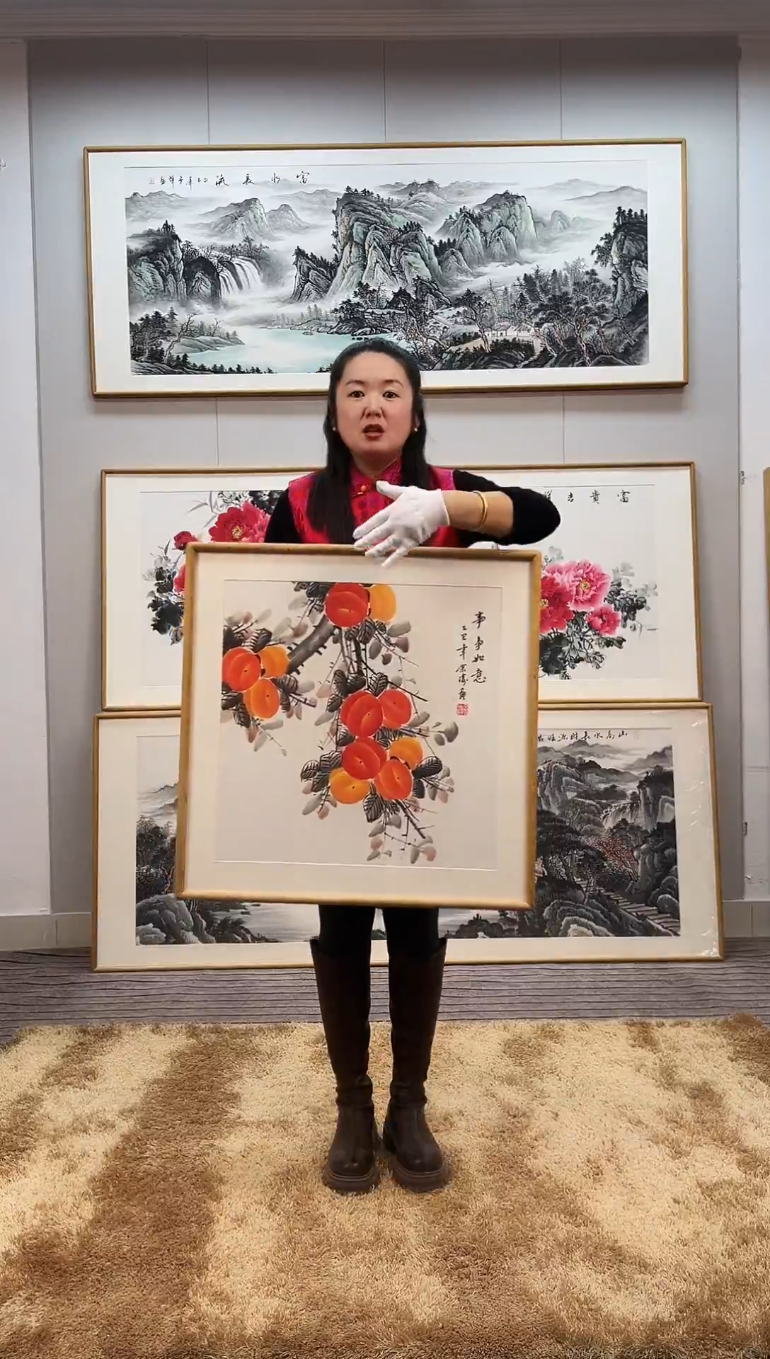 国画手绘柿子62*62尺寸