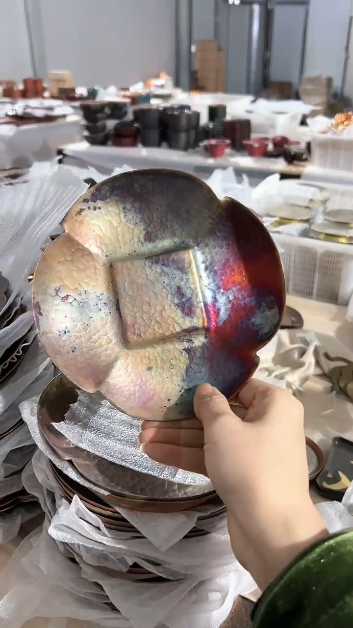 【闪购商品】春喜铜手工打紫铜梅花干泡盘