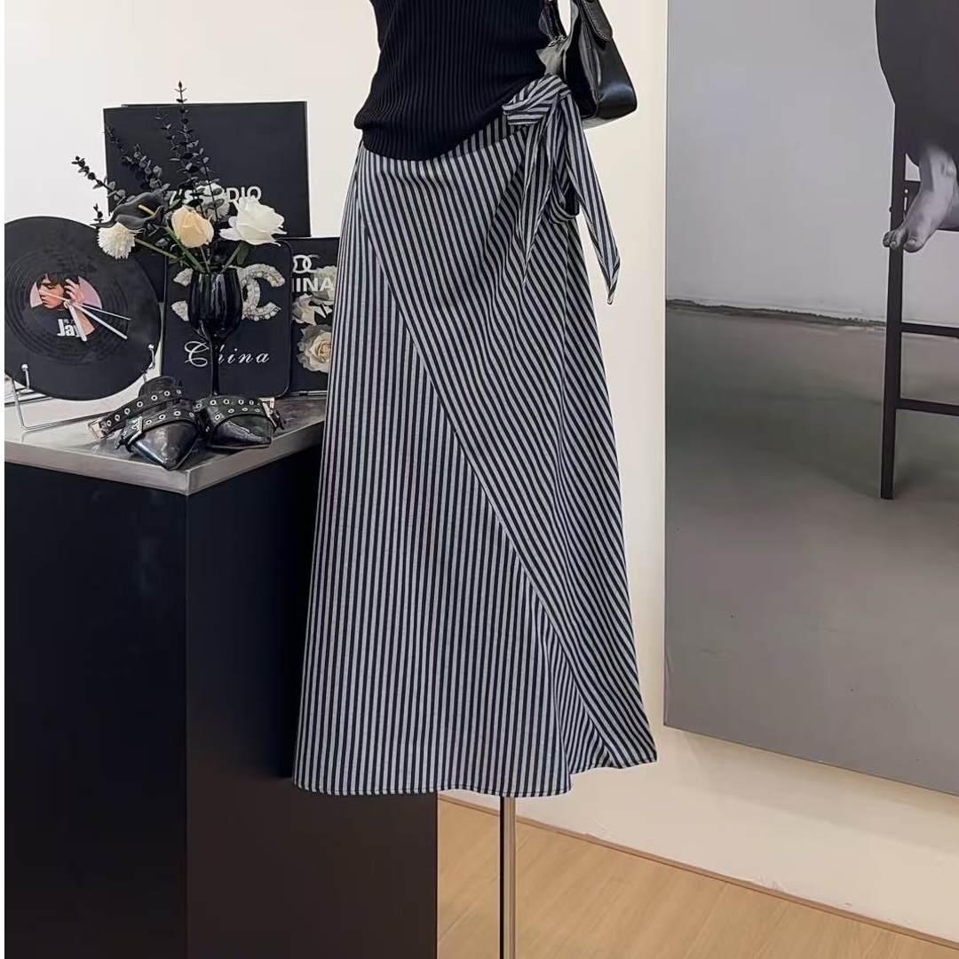 【显廋包】格纹系带半身裙高腰遮胯高定轻奢-8068