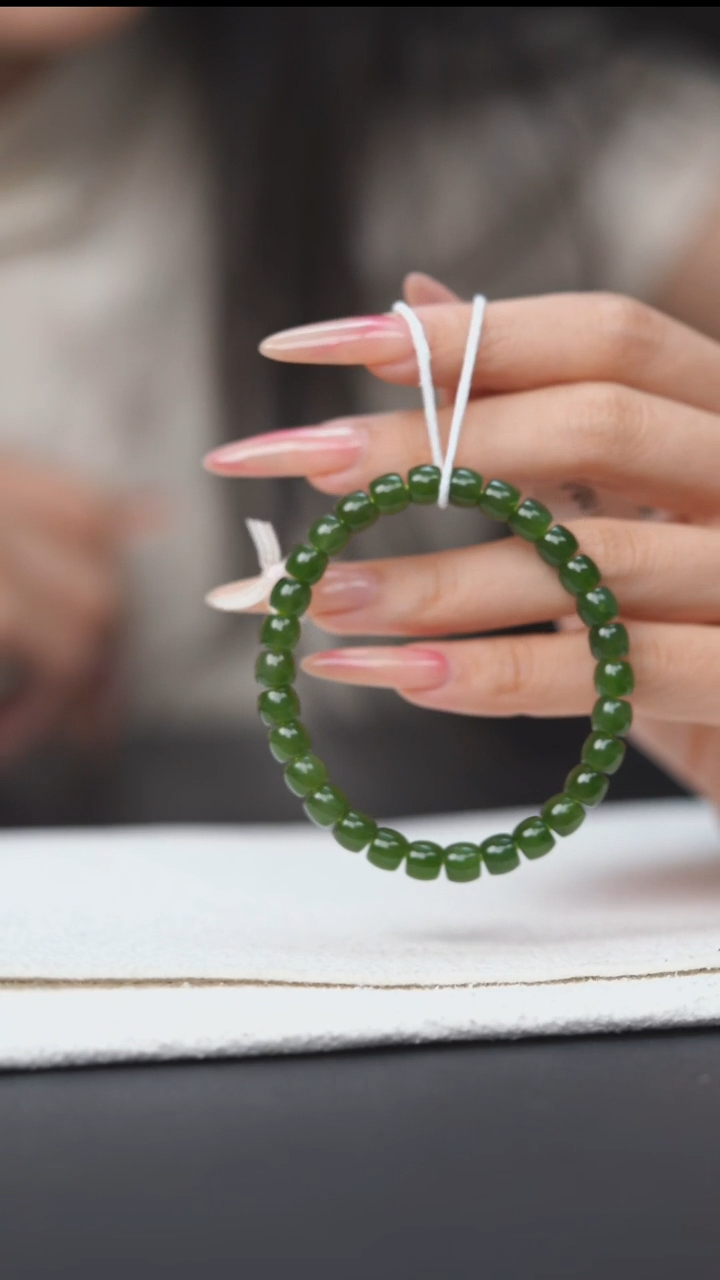 未镶嵌手串和田玉碧玉桶珠手串HX60019