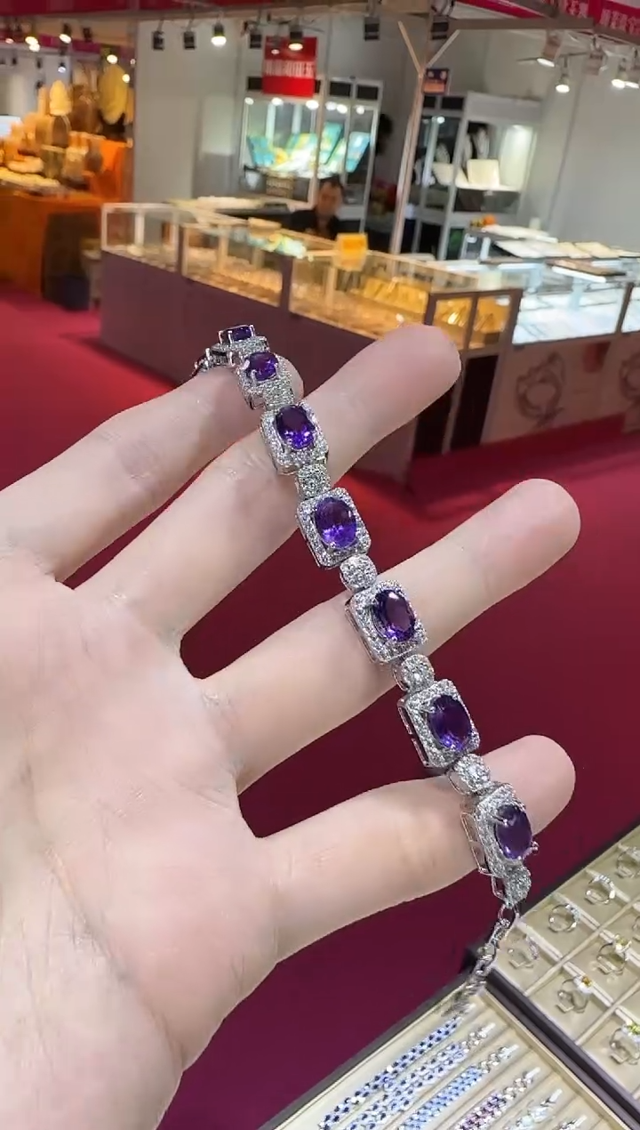 银S925镶嵌手链紫晶9*7mm帝王紫高级款