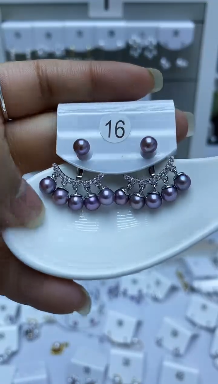 银S925镶嵌耳饰淡水珍珠16