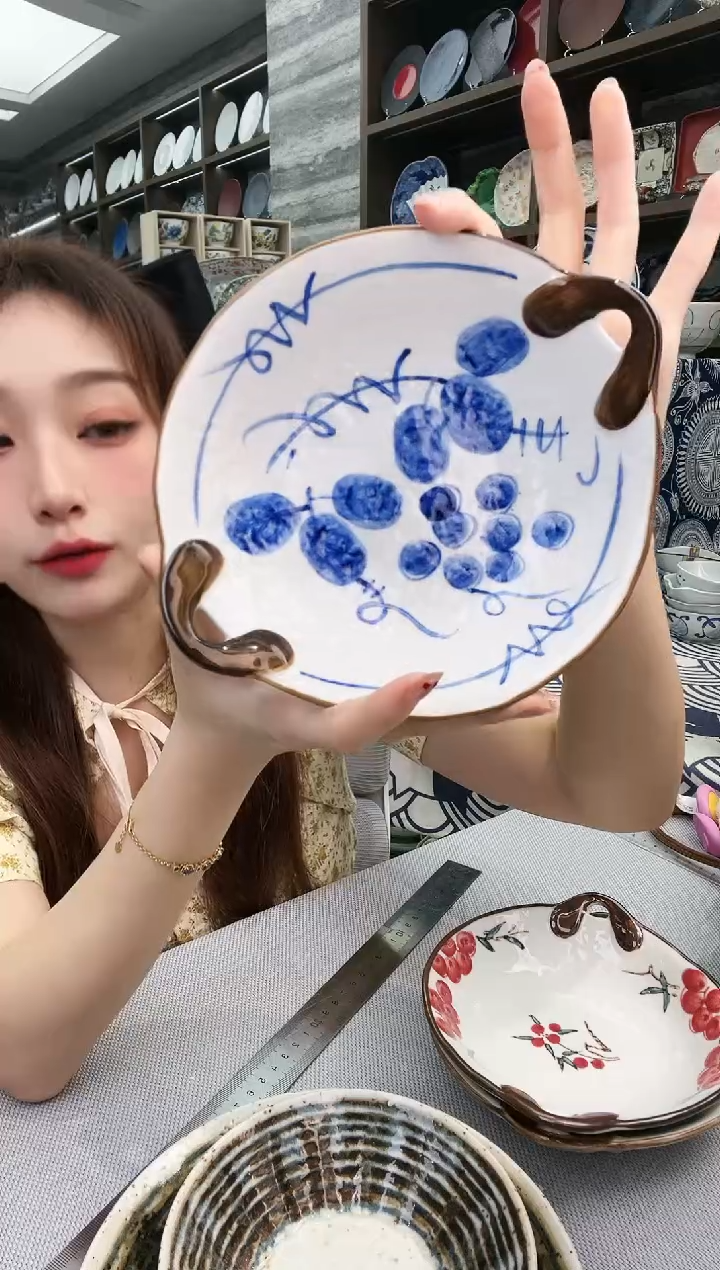 瓷手绘双耳煮物钵16cm