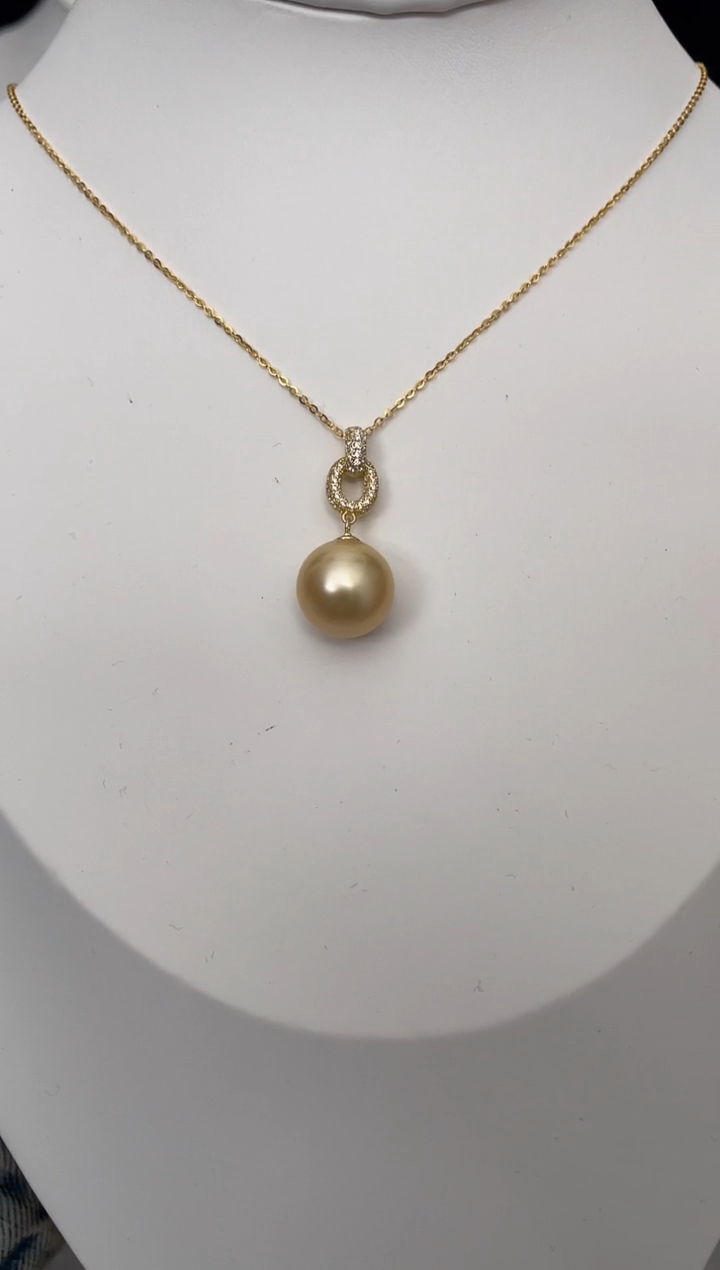 【闪购商品】海水珍珠吊坠(赠链)未镶嵌南洋金珠活字扣13-14mm