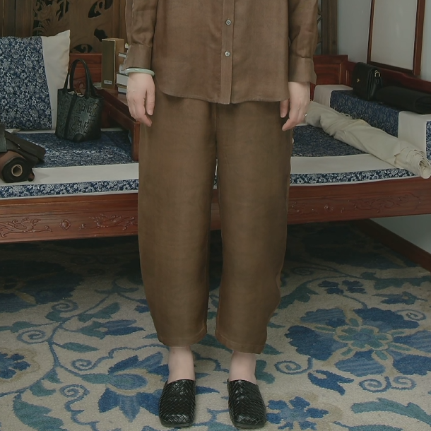 品叔&高定·柞蚕丝斜纹绸莨绸香云纱时尚设计香蕉裤