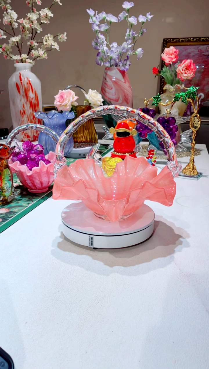 【闪购商品】琉璃手工艺品   深粉折纸提篮