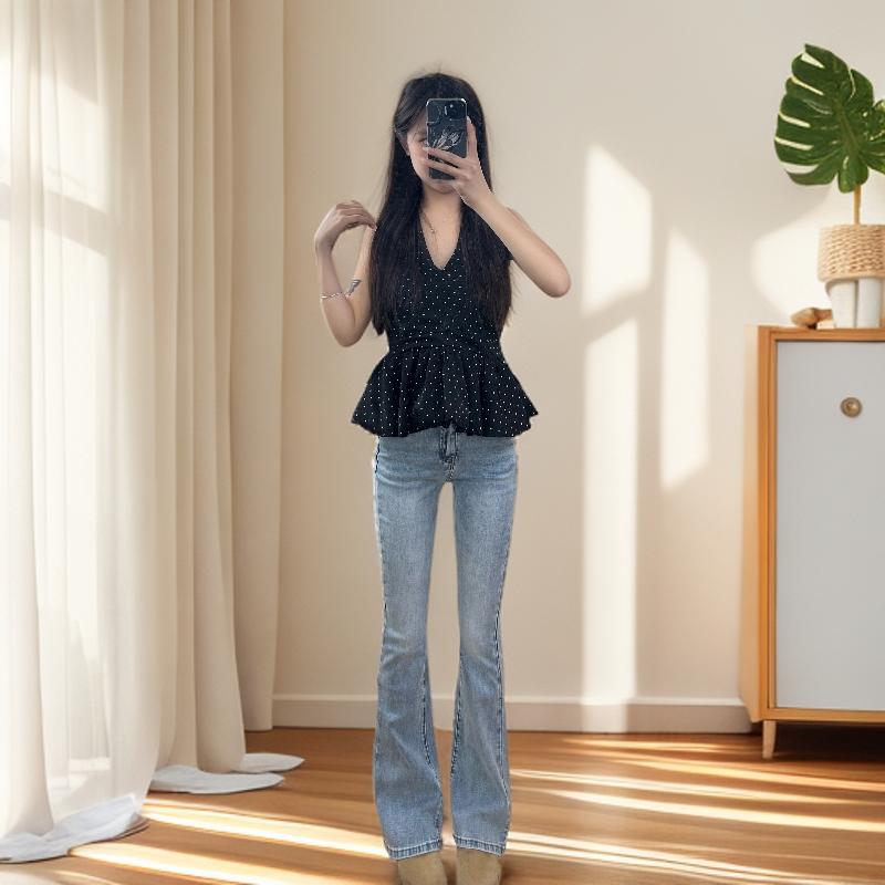 女夏季喇叭裤高腰长裤牛仔裤外穿裤子时尚辣妹风修身显瘦气质