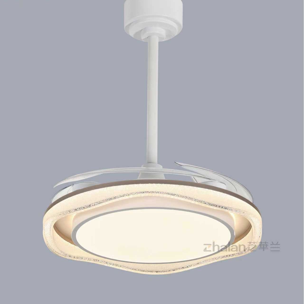 轻奢LED餐厅风扇灯圆形烤漆卧室书房家用全光谱8838吸顶灯亚克力