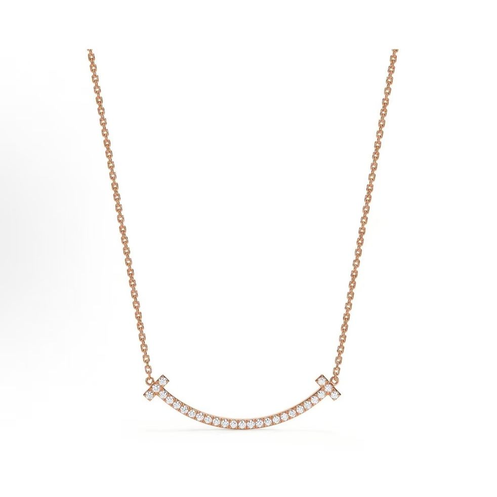 未使用 TIFFANY & CO.蒂芙尼 T 系列 笑脸镶钻甜酷 18K玫瑰金项链