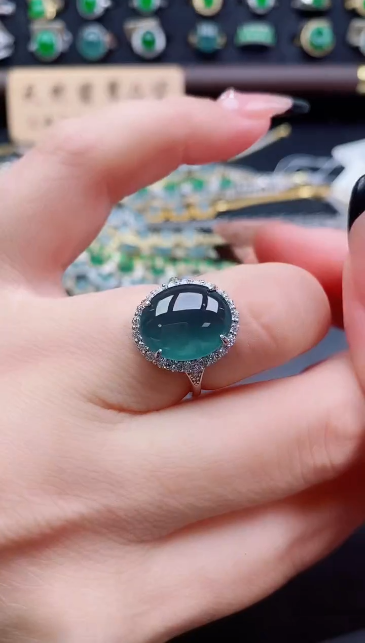 银S925镶嵌戒指翡翠1