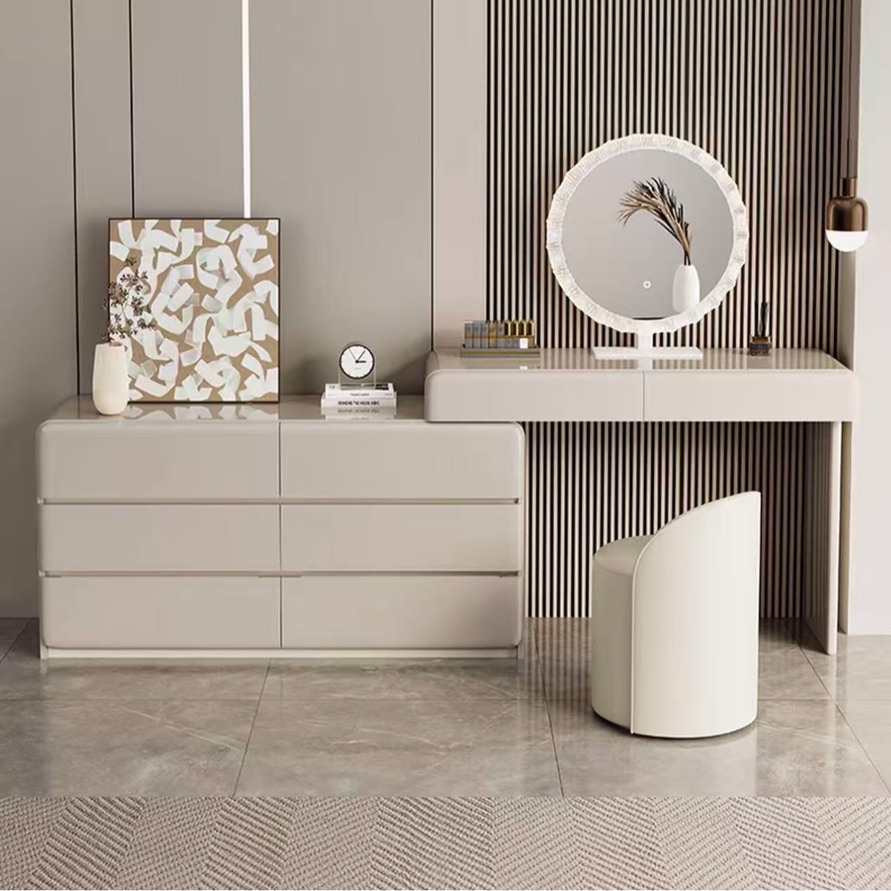 20265款【国补链接】全实木烤漆奶油风斗柜梳妆台收纳柜化妆桌